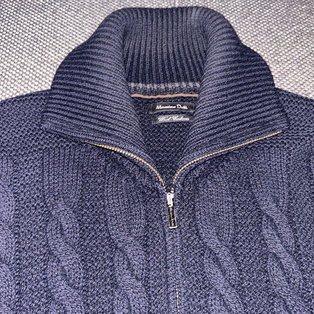 Mossimo Dutti Wool Cashmere Navy Cable Knit Full Zip Sweater Mens Small Italy S
